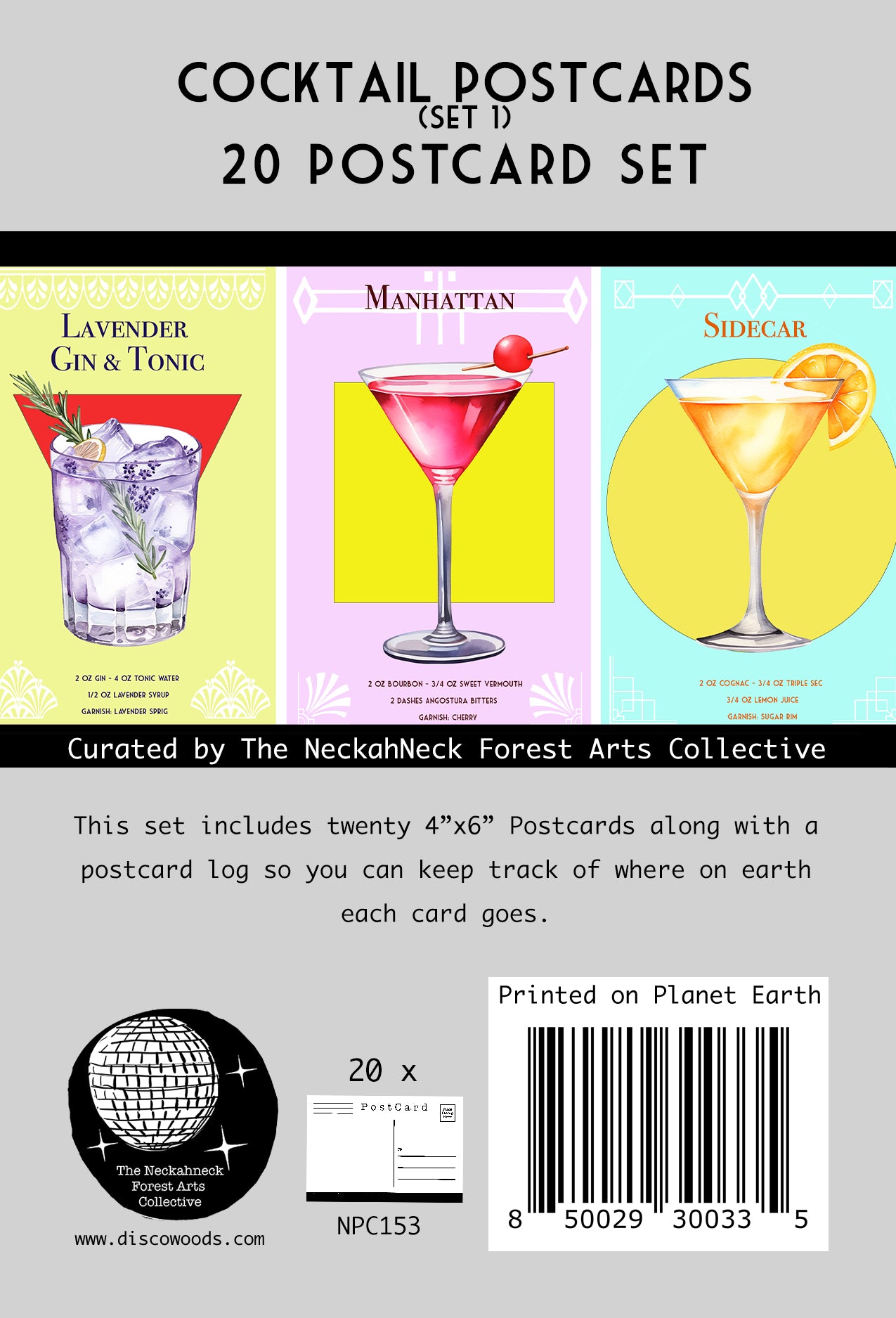 Cocktail Recipes (Set 1) Postcards  – Set of 20