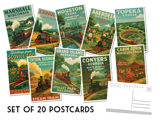 Miniature Railroad Postcards - Set of 20