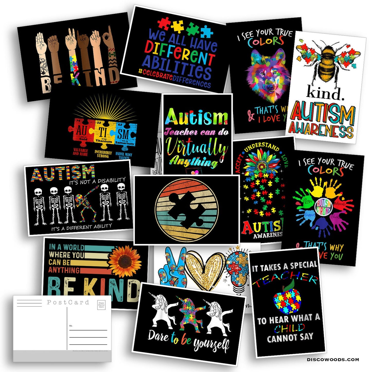 Autism Awareness Set - Set of 20 Postcards - Autism - Teacher Gifts - Scrapbooking Post Cards - Autism Awareness Month