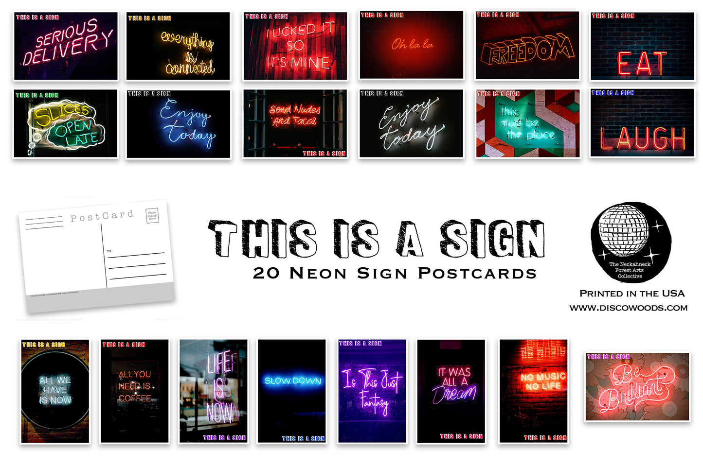 Neon Postcard Set - 20 This is a sign neon Postcards - Psychedelic - Scrapbooking Post Cards - quotes - neon lights