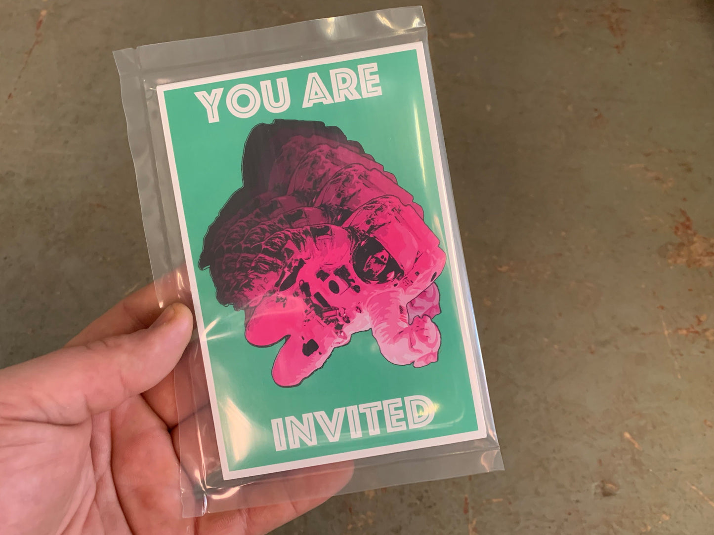"You Are Invited" Neon Astronaut Postcards - Set of 10