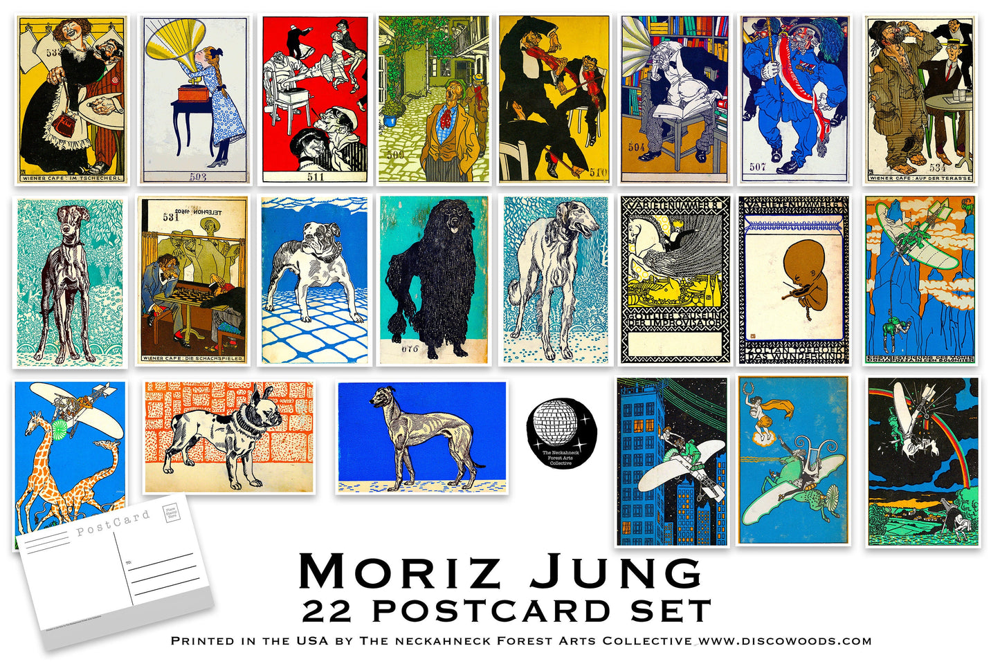 Moriz Jung Postcard Set - Set of 22 Artist Postcards - Fine Art - Dogs - Scrapbooking Post Cards - Vintage illustration postcards