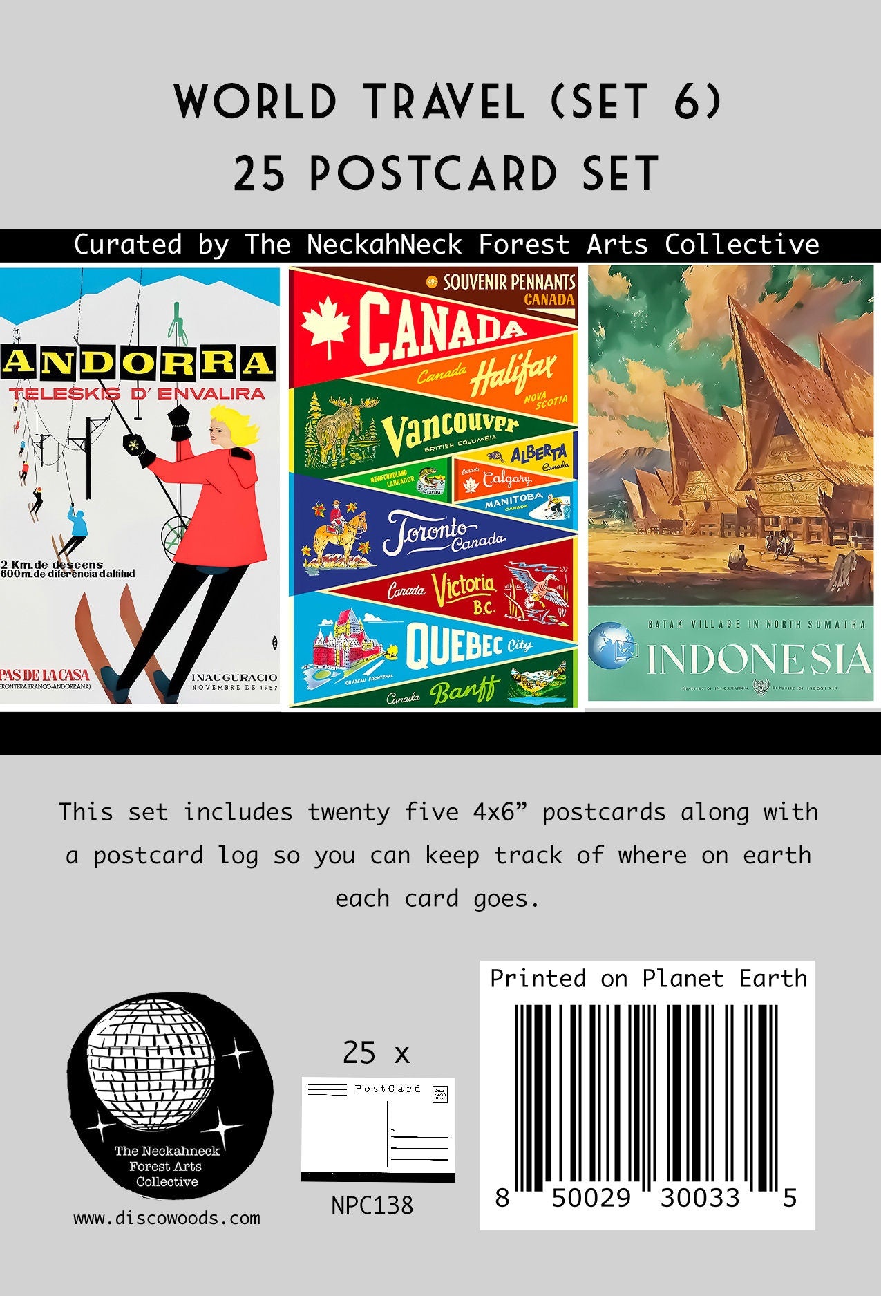 World Travel Postcard (Set 6) - Set of 25 Postcards - Vintage - Travel - Scrapbooking Post Cards - Adventure - home decor