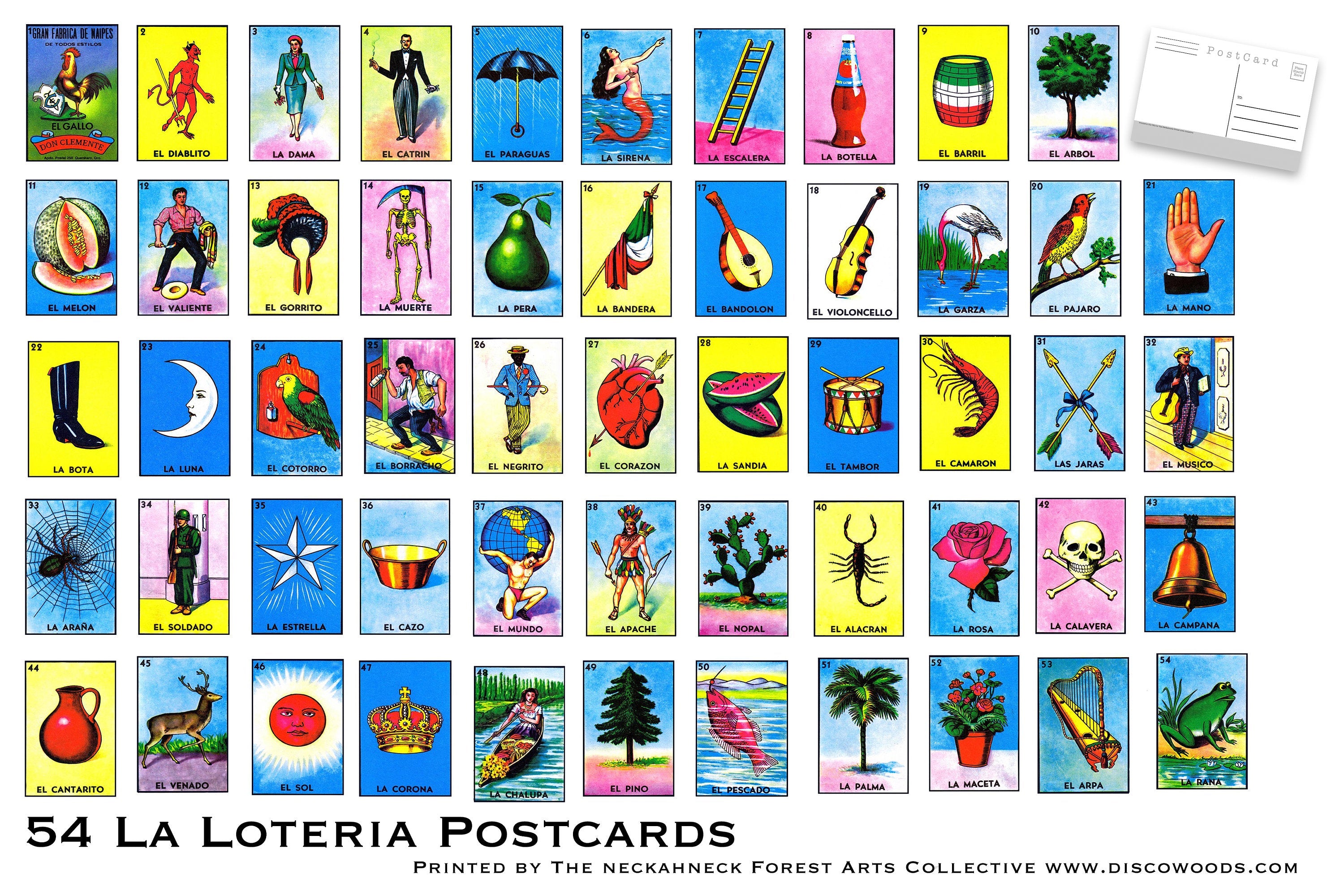 La Loteria Postcard Set Set Of 54 Bright High Quality Postcards The Neckahneck Forest Arts 