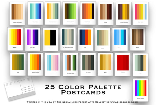 25 Postcard Set - Poetic Color Palettes - Inspiration for artists great minimal post cards for Scrapbooking Postcards or collage kits