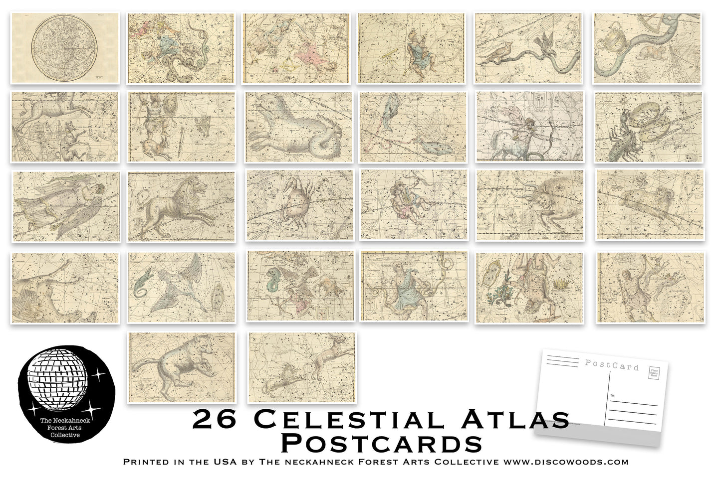 Celestial Atlas Postcard Set - Set of 26 Postcards - Vintage - Space - Scrapbooking Post Cards - Astrology - Natural Wonders