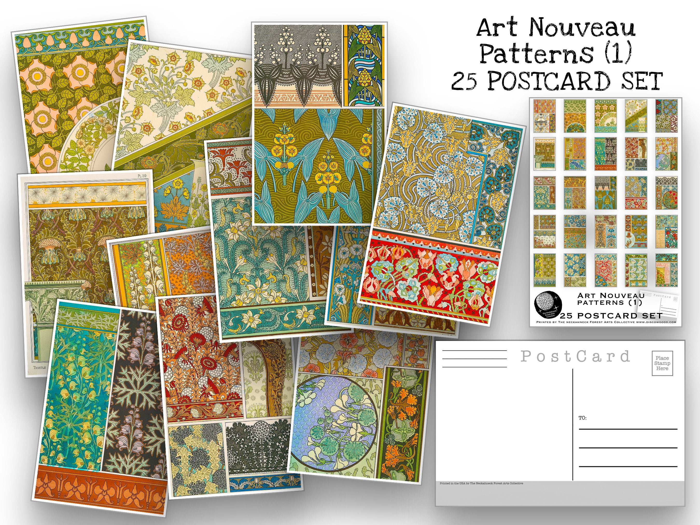 Art Nouveau Design Postcard Set (1) - Set of 25 Artist Postcards - Orn –  The NeckahNeck Forest Arts Collective