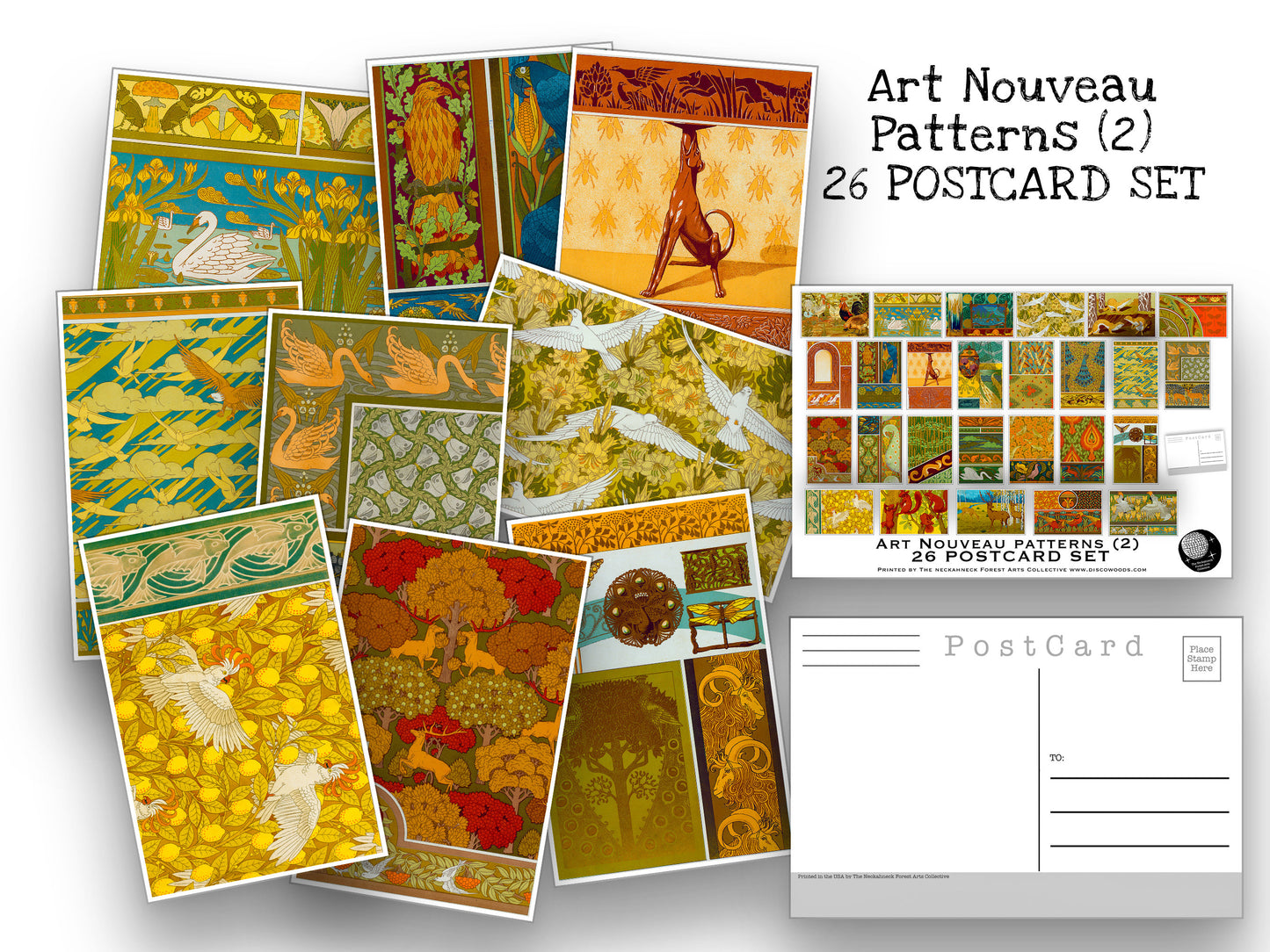 26 Art Nouveau Design Postcards Set (2) - Set of 25 Artist Post cards - Patterns - Maurice Verneuil - Scrapbooking - Vintage Design Postcard