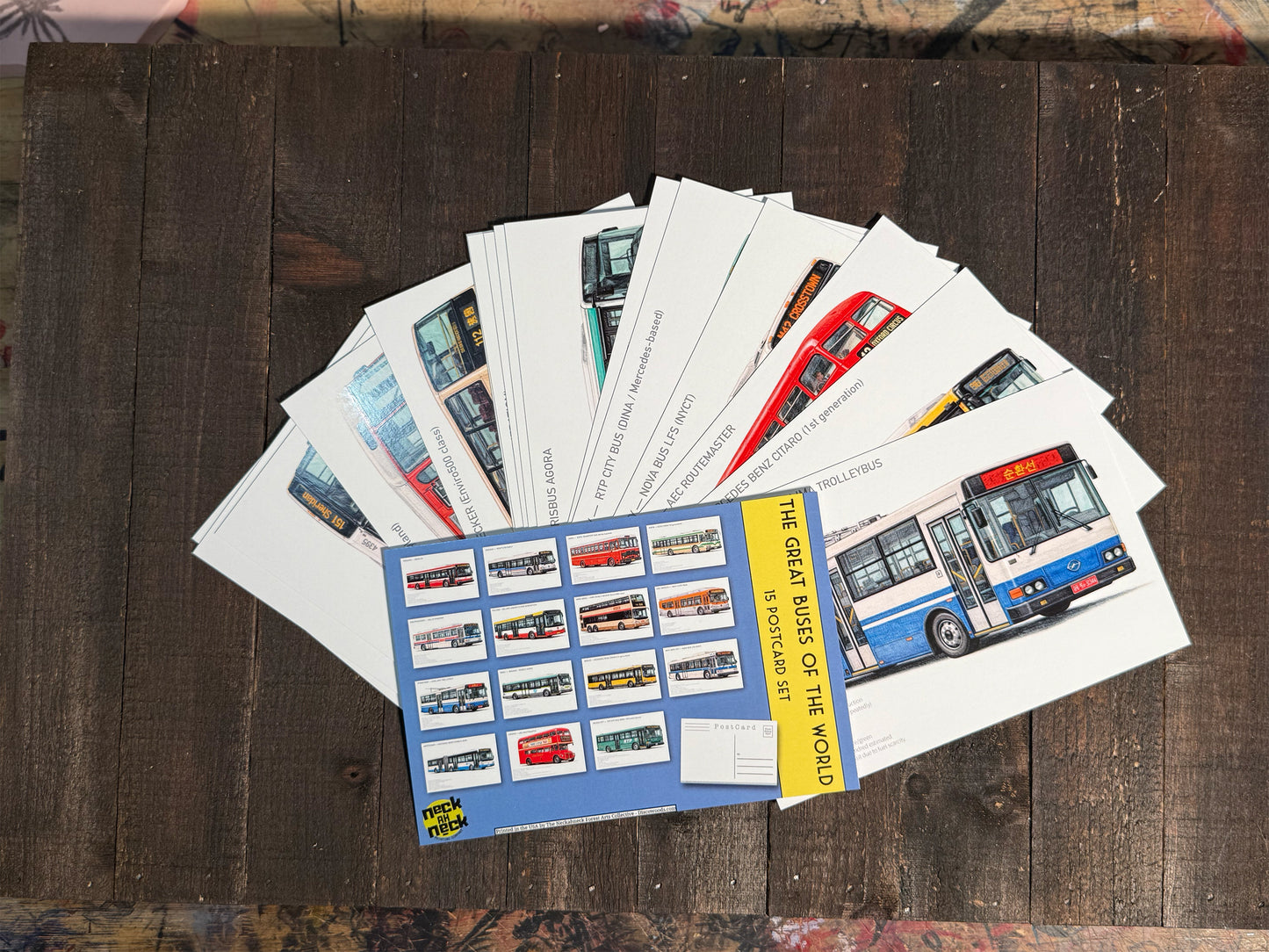 City Buses from Around the World Postcards - Set of 15