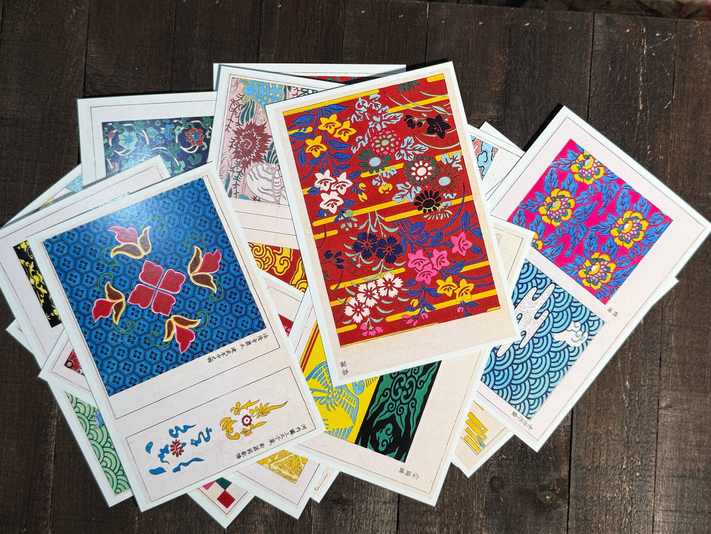 19th-Century Kimono Pattern Design Postcards - Set of 15