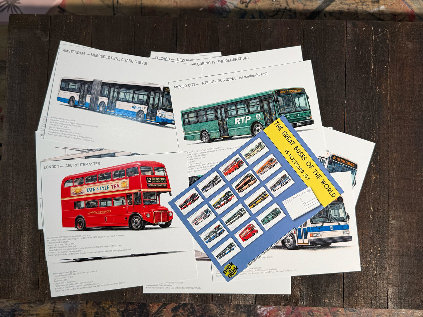 City Buses from Around the World Postcards - Set of 15