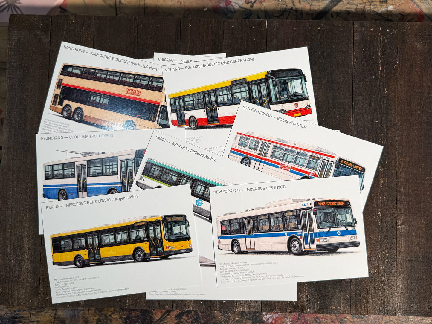 City Buses from Around the World Postcards - Set of 15