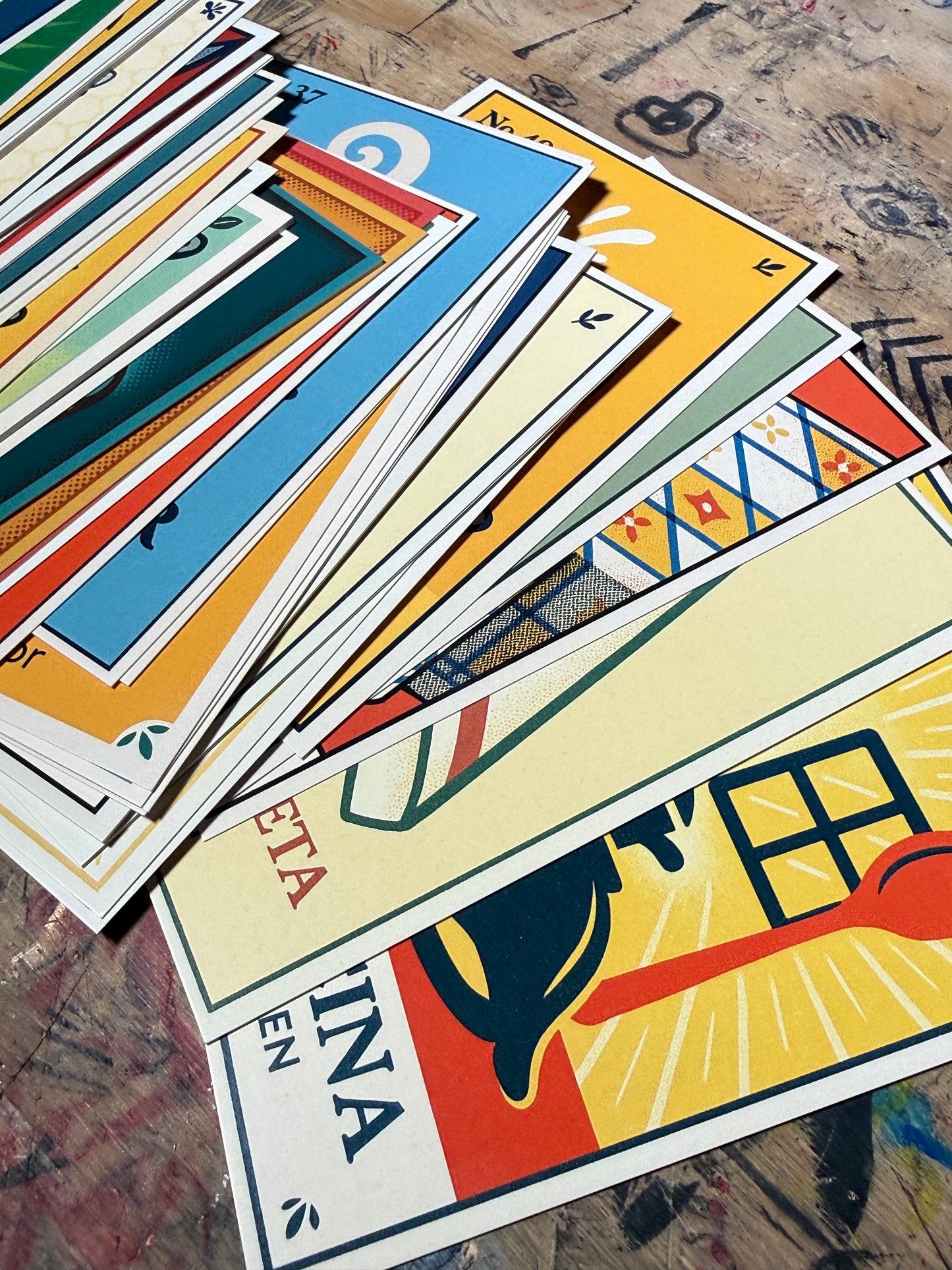 Kitchen Lotería Postcards – 54 Card Set - Latin American Folk Design - unique foodie stationery Prints - Mail Art by Neckahneck