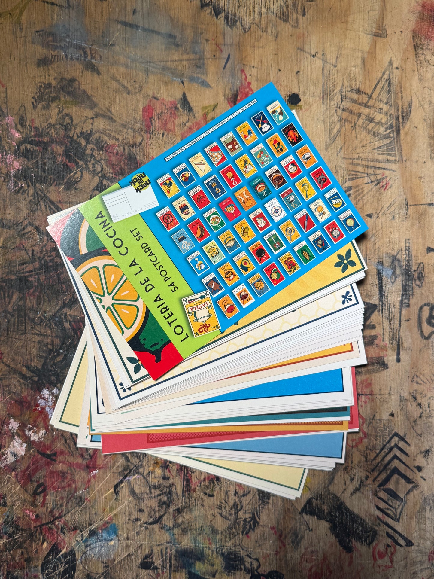 Kitchen Lotería Postcards – 54 Card Set - Latin American Folk Design - unique foodie stationery Prints - Mail Art by Neckahneck