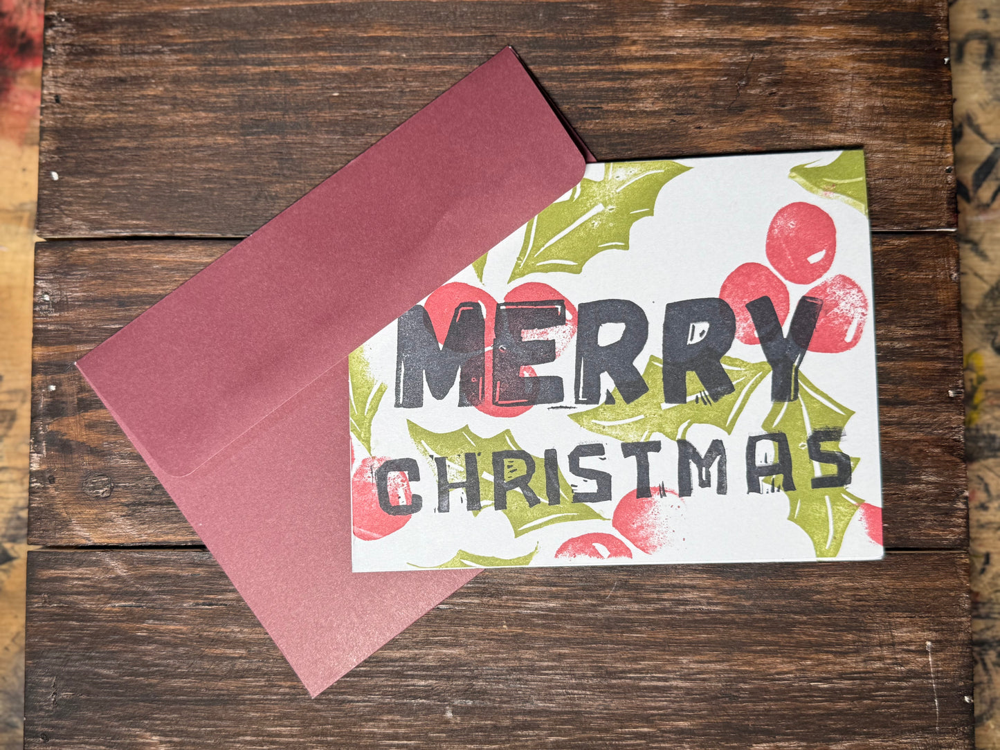 Merry Christmas Hand-Printed Greeting Card