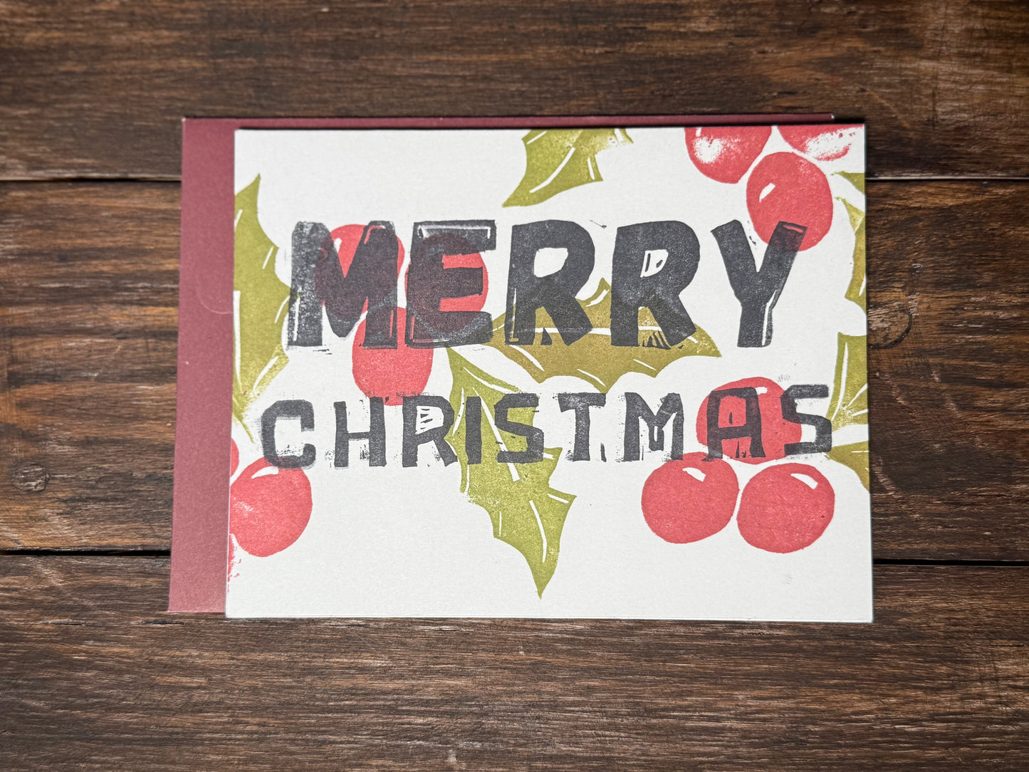 Merry Christmas Hand-Printed Greeting Card
