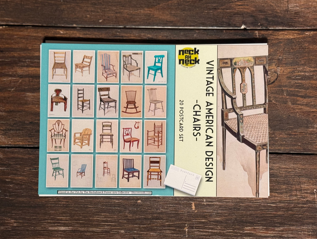 Vintage American Chair Postcard Set — 20 Illustrated Chair Postcards — Index of American Design — Furniture & Rustic Art Prints