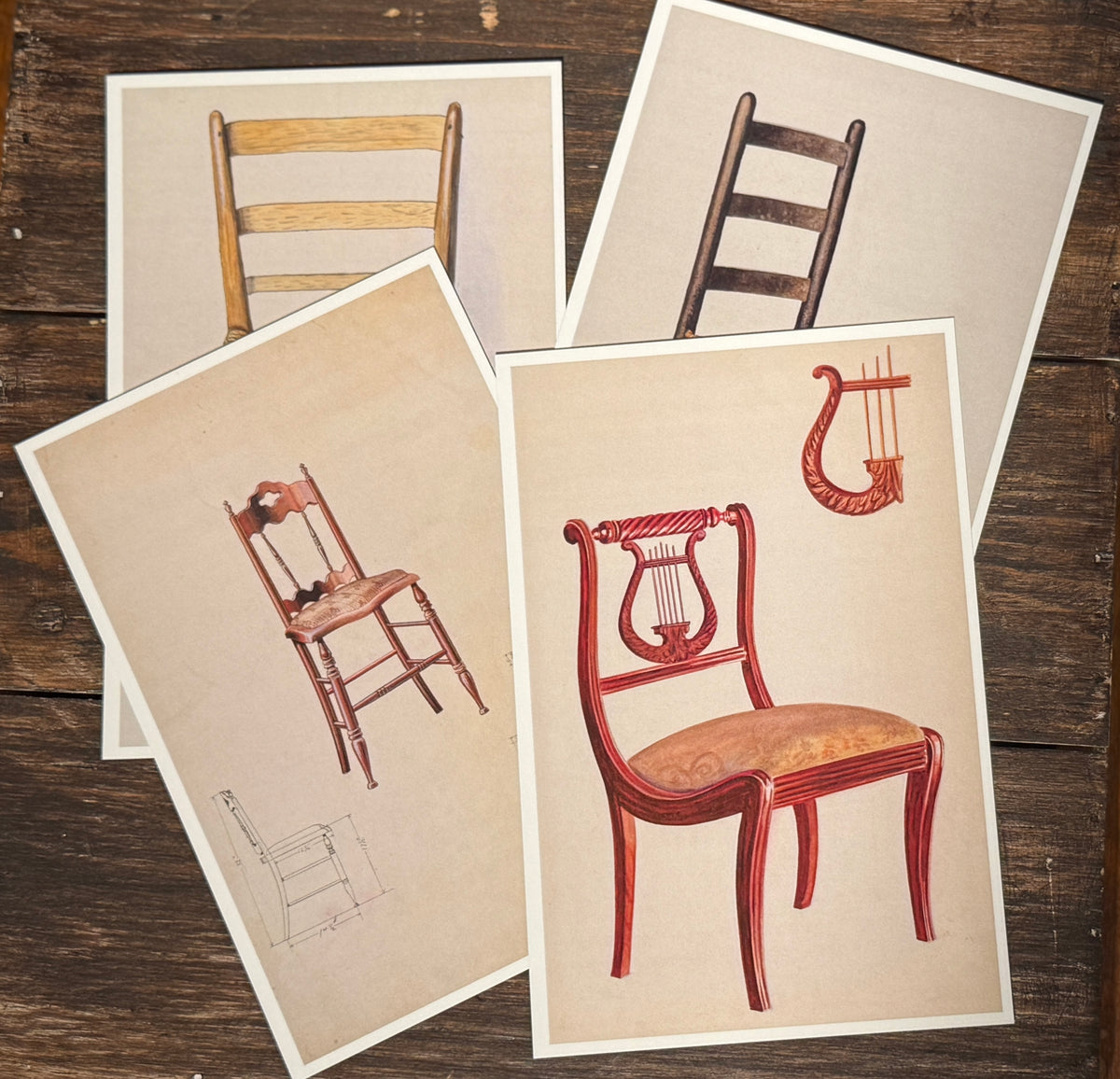 Vintage American Chair Postcard Set — 20 Illustrated Chair Postcards — Index of American Design — Furniture & Rustic Art Prints
