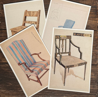 Vintage American Chair Postcard Set — 20 Illustrated Chair Postcards — Index of American Design — Furniture & Rustic Art Prints