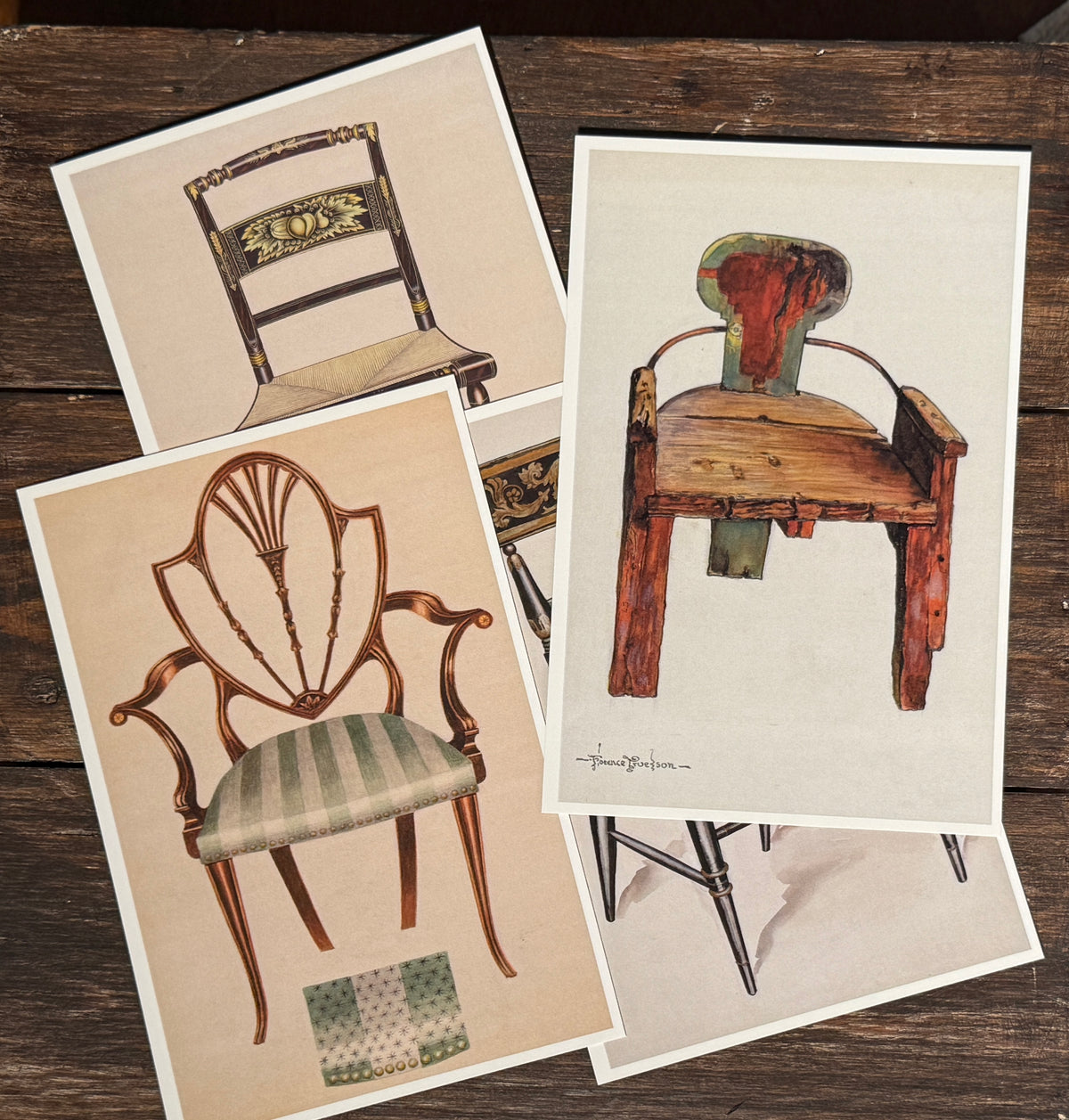 Vintage American Chair Postcard Set — 20 Illustrated Chair Postcards — Index of American Design — Furniture & Rustic Art Prints