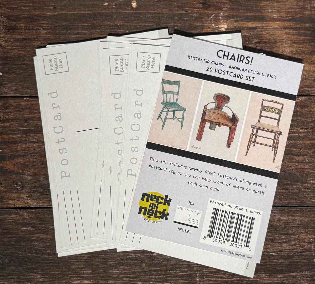 Vintage American Chair Postcard Set — 20 Illustrated Chair Postcards — Index of American Design — Furniture & Rustic Art Prints