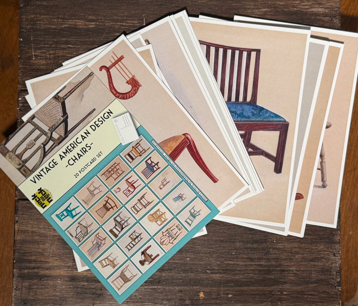 Vintage American Chair Postcard Set — 20 Illustrated Chair Postcards — Index of American Design — Furniture & Rustic Art Prints