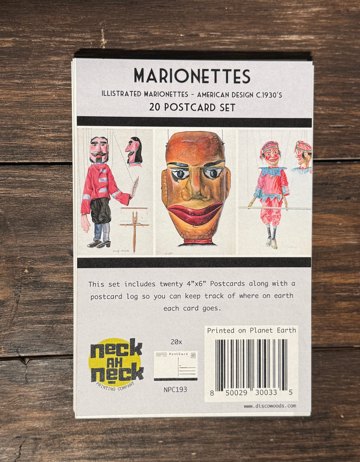 Marionette Puppet Art Postcards: Vintage American Marionettes Rustic Art Prints, Set of 20