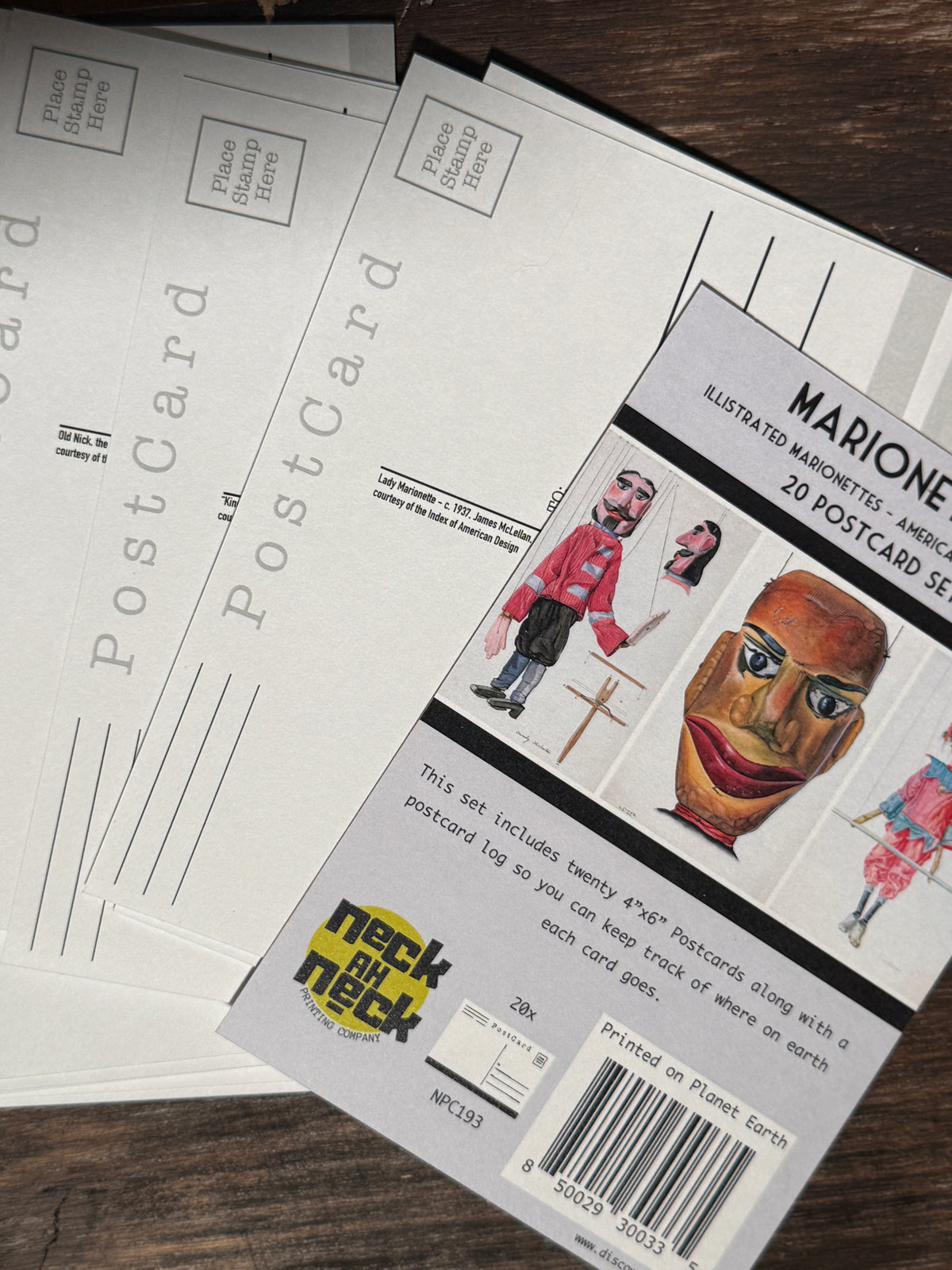Marionette Puppet Art Postcards: Vintage American Marionettes Rustic Art Prints, Set of 20
