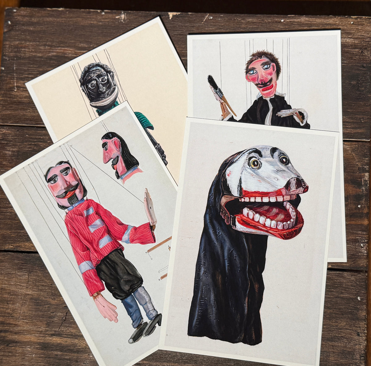 Marionette Puppet Art Postcards: Vintage American Marionettes Rustic Art Prints, Set of 20