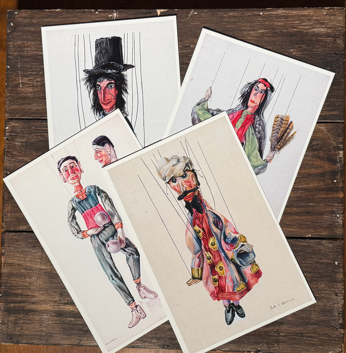 Marionette Puppet Art Postcards: Vintage American Marionettes Rustic Art Prints, Set of 20