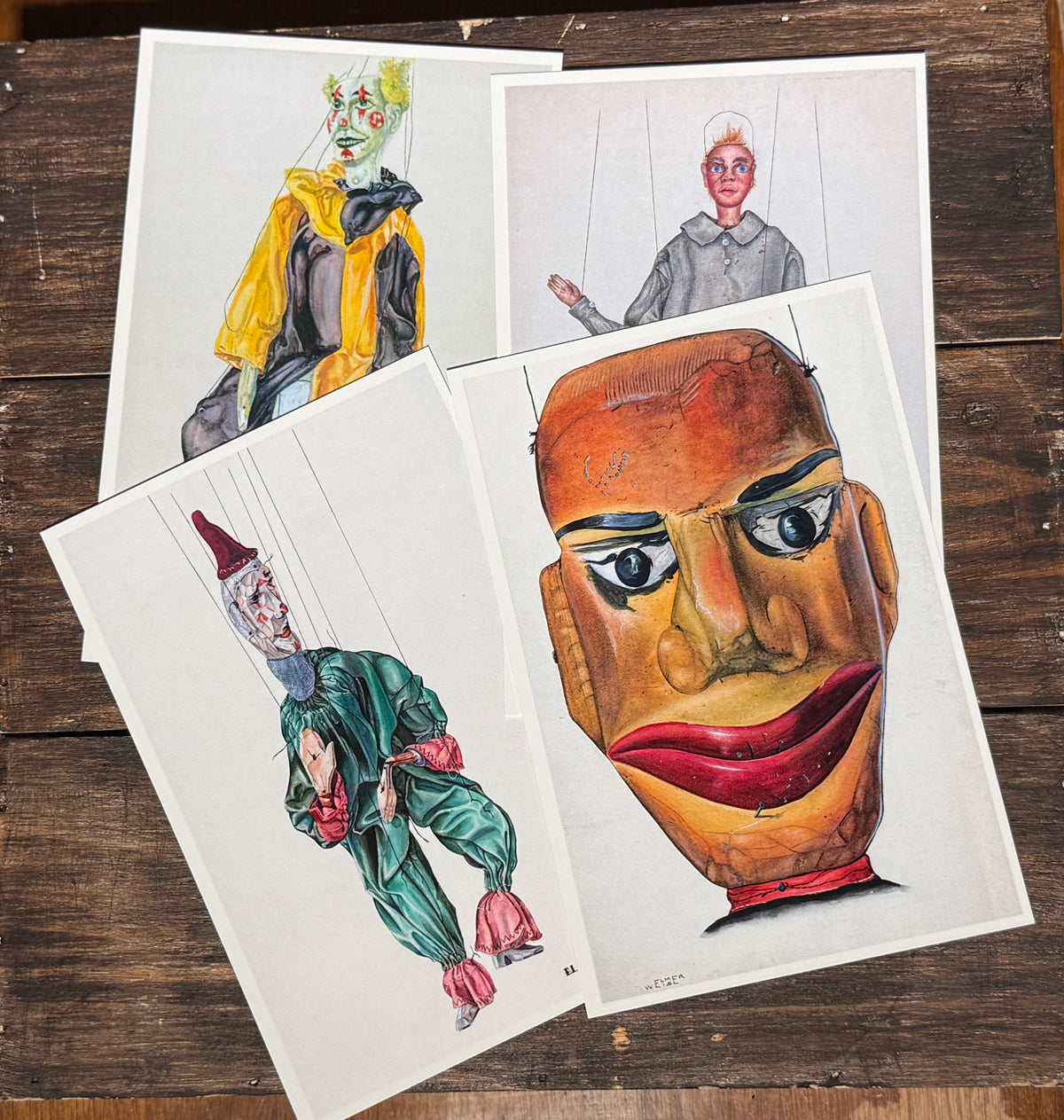 Marionette Puppet Art Postcards: Vintage American Marionettes Rustic Art Prints, Set of 20