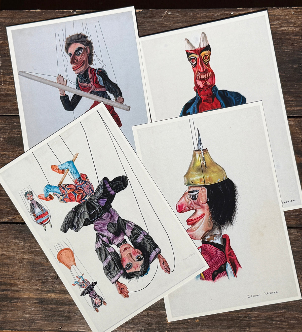 Marionette Puppet Art Postcards: Vintage American Marionettes Rustic Art Prints, Set of 20