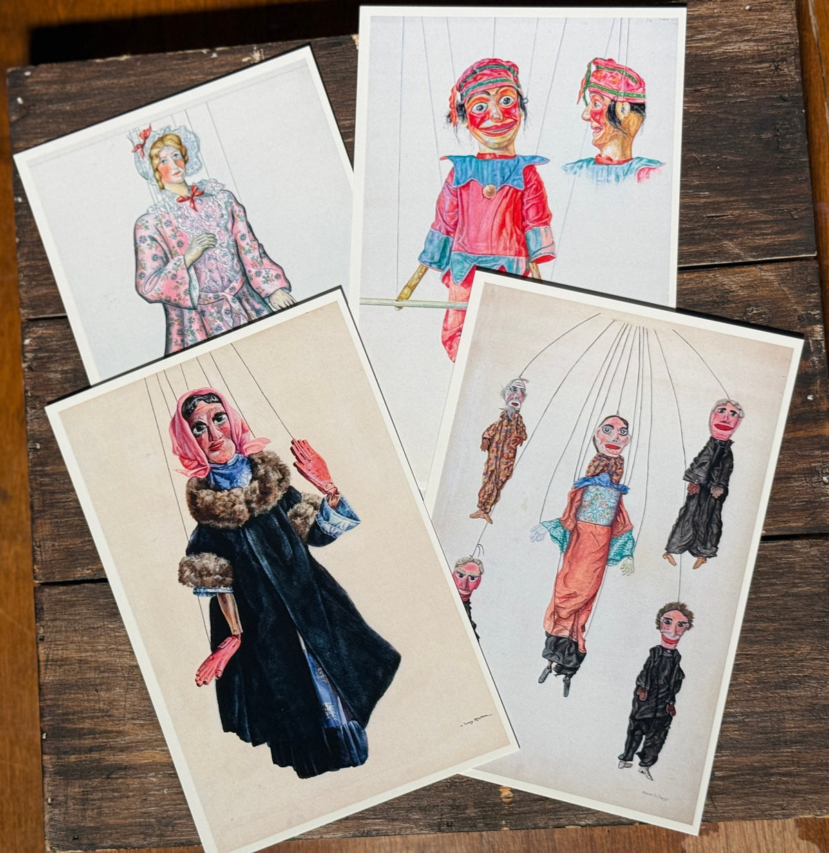 Marionette Puppet Art Postcards: Vintage American Marionettes Rustic Art Prints, Set of 20