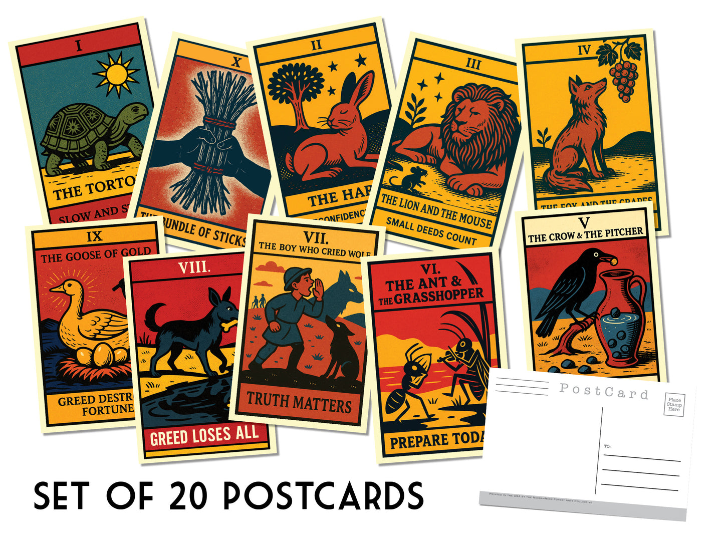 Aesop’s Fables Postcard Set – 20 Vintage Folk Tale Cards