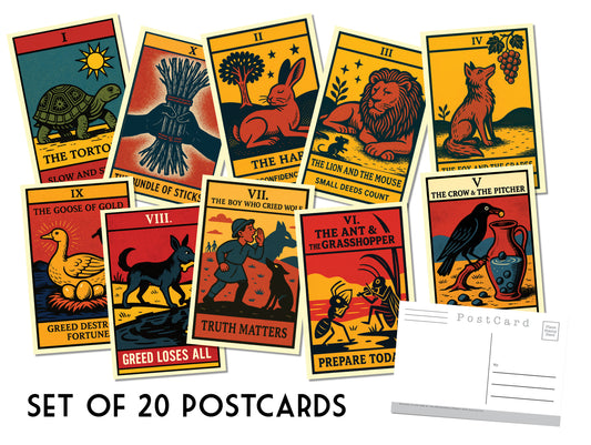 Aesop’s Fables Postcard Set – 20 Vintage Folk Tale Cards