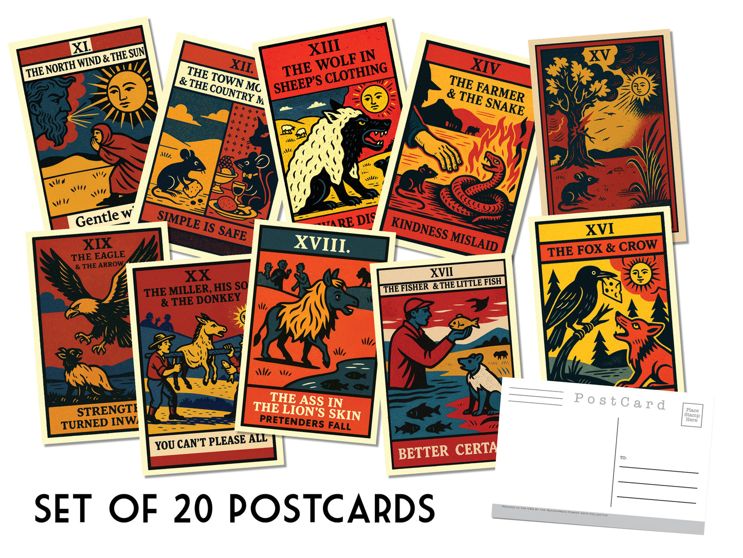 Aesop’s Fables Postcard Set – 20 Vintage Folk Tale Cards