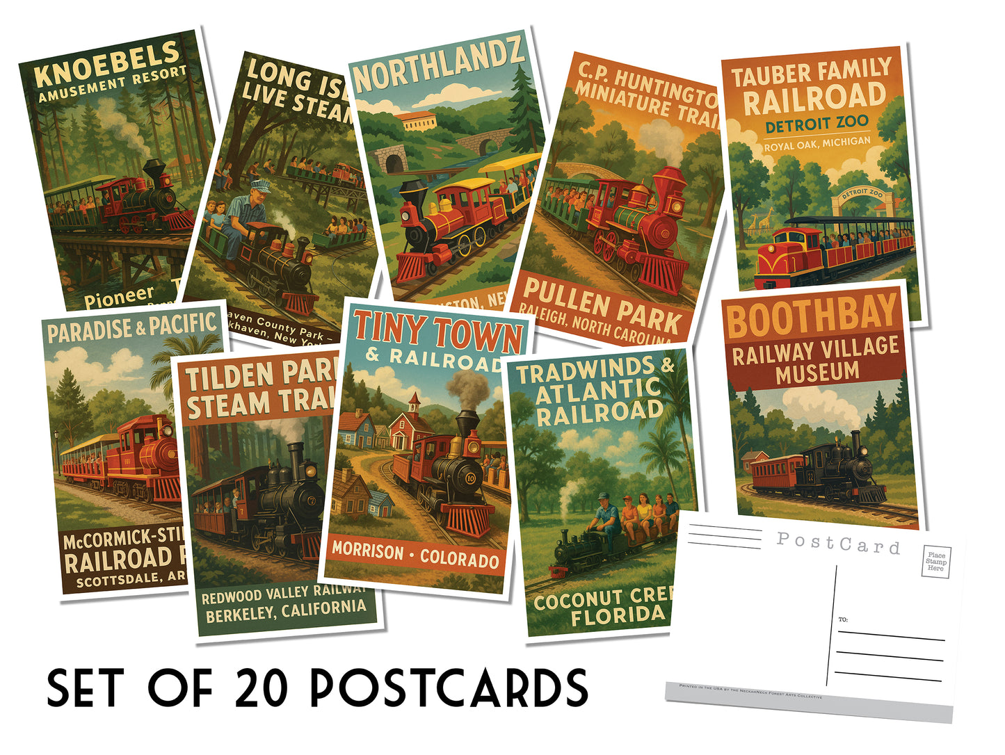 Miniature Railroad Postcards - Set of 20