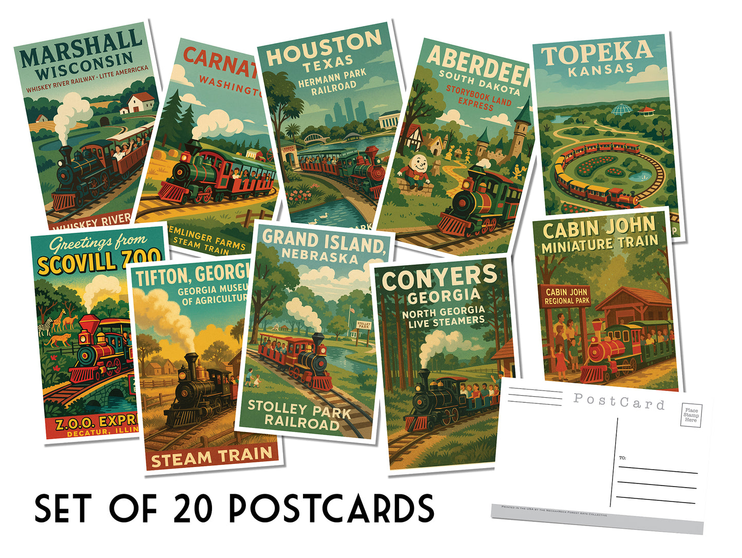 Miniature Railroad Postcards - Set of 20
