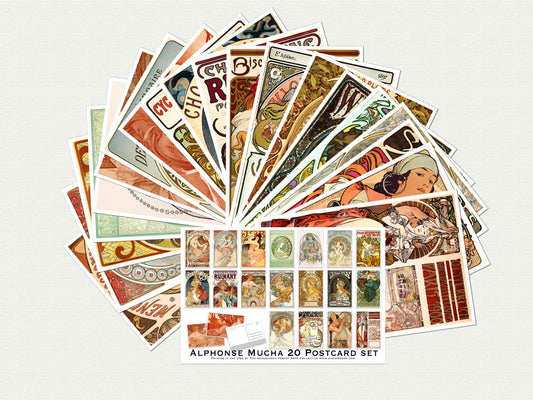 Alphonse Mucha Art Nouveau Paintings Postcards - Set of 20