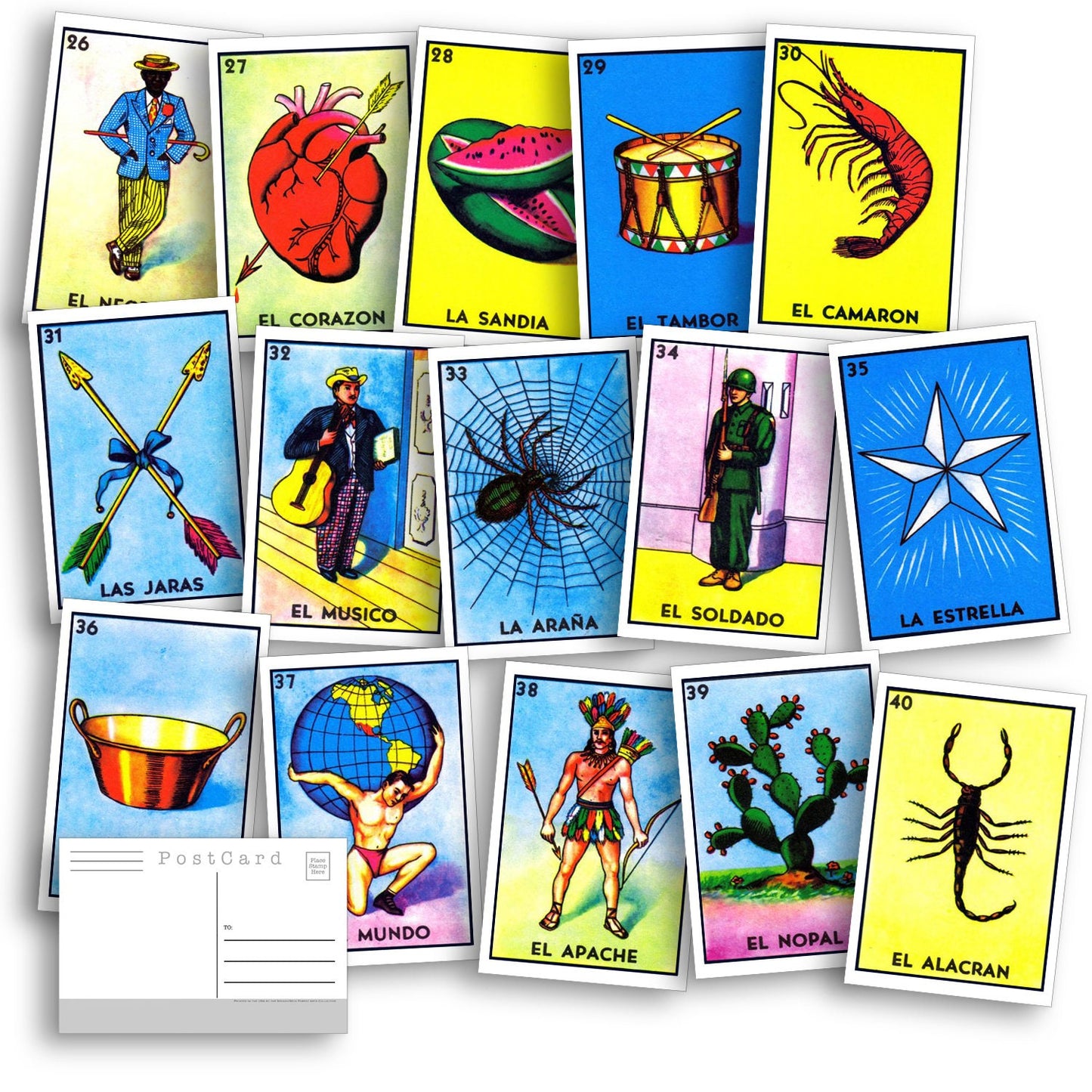 La Loteria Postcard Set - Set of 54 bright high quality Postcards