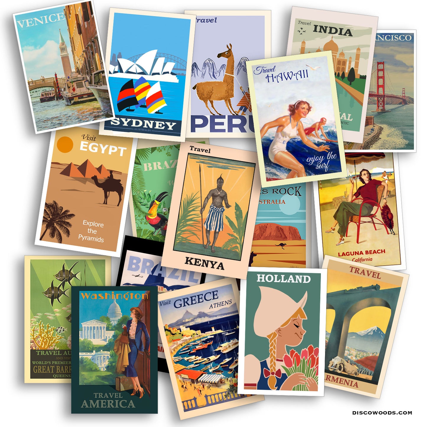 World Travel Postcard Set - Set of 25 Postcards - Vintage - Travel - Scrapbooking Post Cards - Adventure - Jet Setting