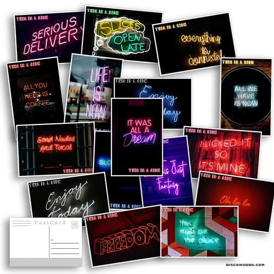 Neon Postcard Set - 20 This is a sign neon Postcards - Psychedelic - Scrapbooking Post Cards - quotes - neon lights