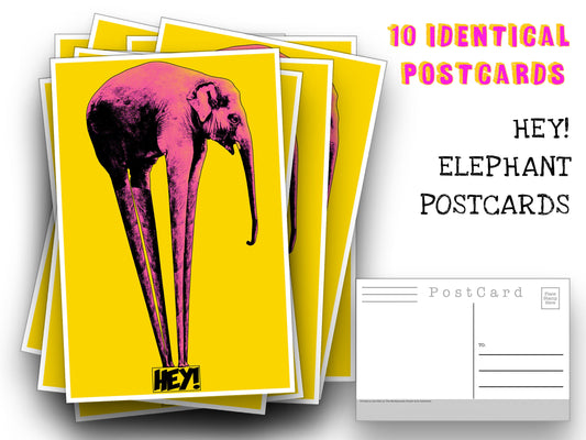 Elephant Postcards - A set of 10 pop elephant Post Cards just to say hey - for mailing collage or scrapbook