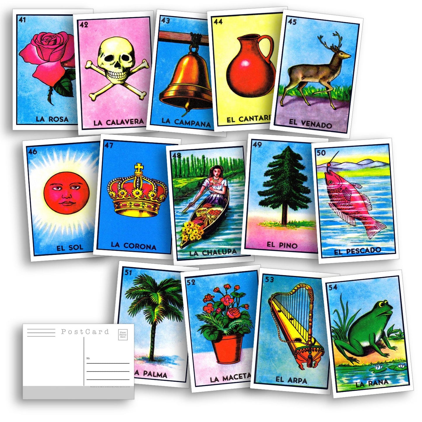 La Loteria Postcard Set - Set of 54 bright high quality Postcards