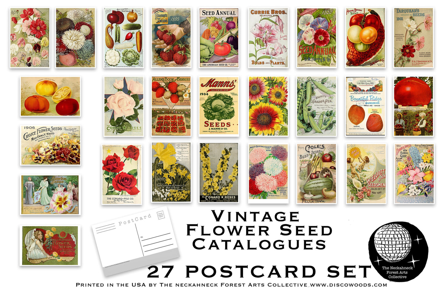 Vintage Seed Packet Postcard Set - Set of 27 Postcards - Vintage - Nature - Scrapbooking Post Cards - Flower Drawings - Natural Wonders