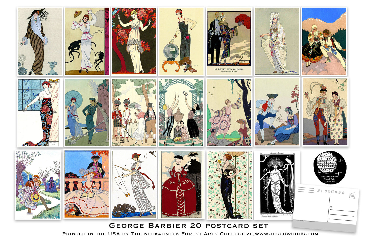 French Fashion Illustration Postcard Set - Set of 20 George Barbier Postcards - Scrapbooking Post Cards - Artist - art nouveau - home decor