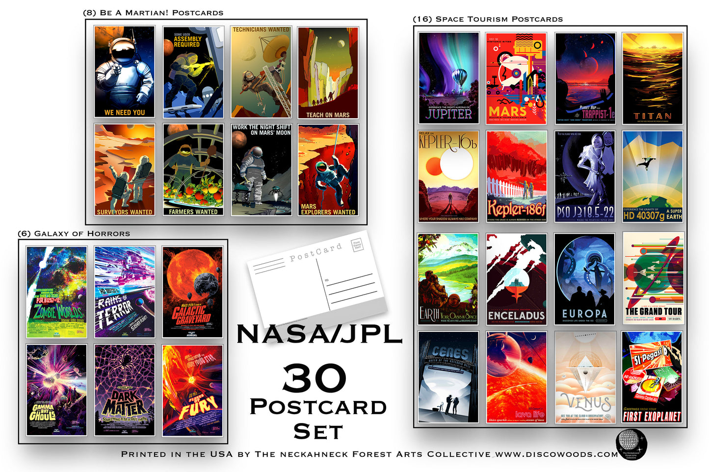 Space Explorer Postcard Set - Set of 30 Postcards - Outer Space Post Cards - NASA - Space Tourism - JPL - Galaxy of Horrors