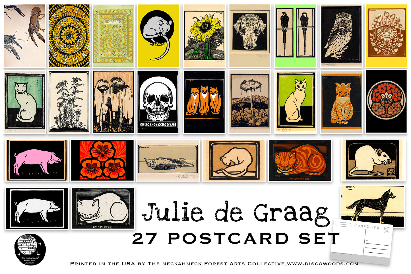 Julie de Graag Postcard Set - Set of 27 Postcards from Dutch artist  - Scrapbooking Post Cards - Artist - animal postcards - home decor