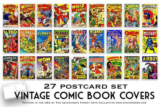 Vintage Comic Book Covers - 27 Postcard Set - full color - vintage comics - Horror - Science Fiction - Super Heroes - Aliens