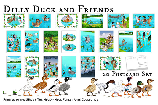 Dilly Duck and Friends Cartoon Postcards - Set of 20